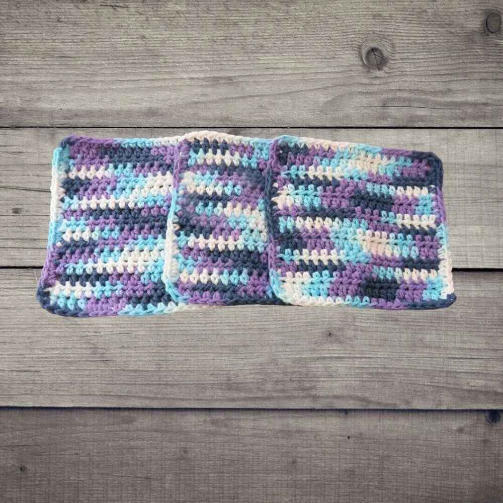 Handmade Crochet Dishcloth, Set of 3, Cotton Yarn Moondance